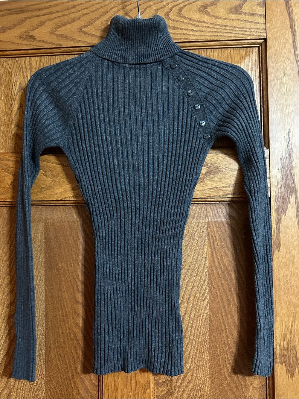 It's Our Time Charcoal Ribbed Turtleneck Sweater with Shoulder Buttons